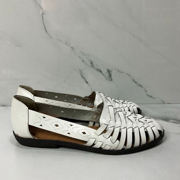 VINTAGE 80’s ROMANO Woven White Leather Sandals Flats - Picture 3 of 6